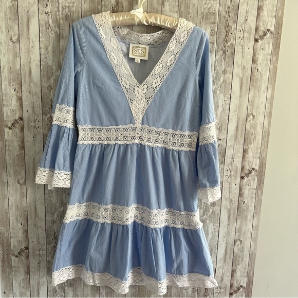 Sail to Sable Dresses & Skirts - Sail to Sable Blue Seersucker Lace Trim Dress Preppy Cottage Nantucket Small